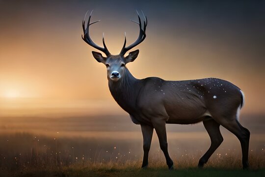 A graceful deer with ethereal face makeup at the time of  night