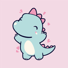 Obraz premium kawaii cute happy dinosaur t shirt design