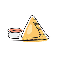 A samosa or sambosa is a fried South Asian pastry. Lines and dots illustration.