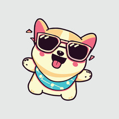 kawaii cute happy dog wearing sunglasses t shirt design