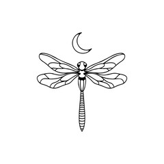vector illustration of dragonfly with moon concept
