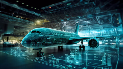 The Future of Flight: AI-Powered Airplanes Revolutionizing Aviation, Generative AI. - obrazy, fototapety, plakaty