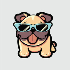 kawaii cute happy bulldog wearing sunglasses t shirt design
