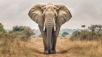 Foto op Aluminium A regal elephant majestically walking through the vast African savannah, generative ai © kian