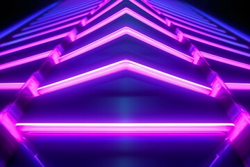 Technological and futuristic abstract neon light shapes on black background over, generative ai