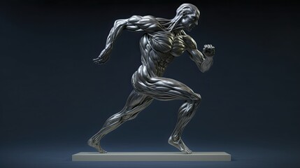 grace and strength of a humanoid figure in motion, emphasizing the musculature and fluidity of movement, showcasing the incredible physical capabilities of the human form