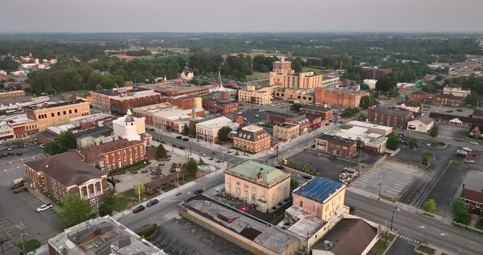 Main Street aerial view city center urban skyline Danville Kentucky USA