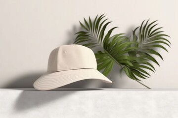 Minimalistic Mockup Shelf with Sunshade Branch Shadow on Beige Concrete Wall Abstract Background (3D Render)