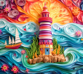 Obraz na płótnie Canvas 3D Lighthouse design, created with Generative AI technology