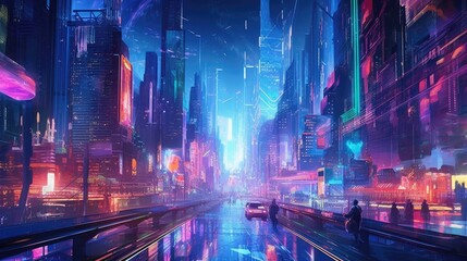 futuristic world of technology with a mesmerizing digital landscape illuminated by neon lights, capturing the essence of innovation and artificial intelligence