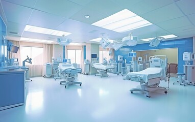 Fototapeta na wymiar Interior of Hospital ward with patient bed Generative AI