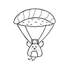 Hand drawn Cute mascot cartoon Rice japanese sushi is skydiving by wordspotrayal