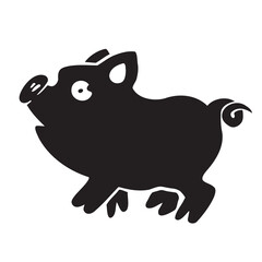 Symbol of the year of the pig, boar, black silhouette, vector illustration