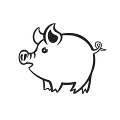 Symbol of the year of the pig, piglet, line, vector illustration