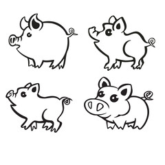 set of pig, piglet, line and vector illustration