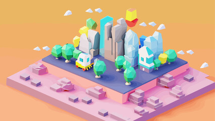 New 3d rendering of city landscape Low poly colorfull background Isometric cartoon city scape