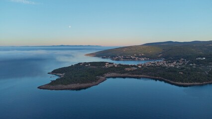 Krajobraz, Morze, Góry, mgła, port, poranek, Chorwacja, Wyspa Brac,  - obrazy, fototapety, plakaty