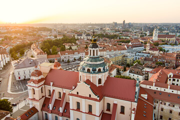 Aerial view of Vilnius Old Town, one of the largest surviving medieval old towns in Northern Europe. Summer landscape of Old Town of Vilnius, Lithuania