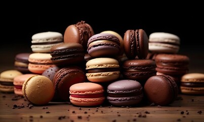 Chocolate macaroons, generative AI - obrazy, fototapety, plakaty