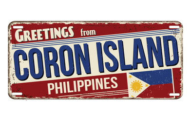 Greetings from Coron Island vintage rusty metal sign