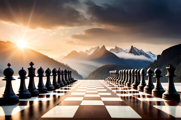  chess pieces lined up symbolizing teamwork strategy and unity