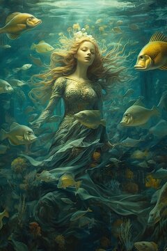 a hidden kingdom beneath the waves, where merfolk reign and vibrant marine life thrives