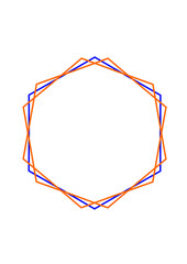 Rahmen aus einer kombination aus drei blauen und orangen sechsecken