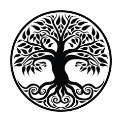 Celtic Tree of life decorative Vector ornament, Graphic arts, dot work. Grunge vector illustration of the Scandinavian myths with Celtic culture.