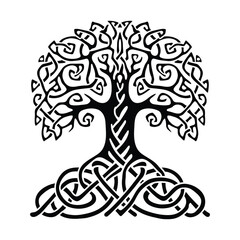 Celtic Tree of life decorative Vector ornament, Graphic arts, dot work. Grunge vector illustration of the Scandinavian myths with Celtic culture.