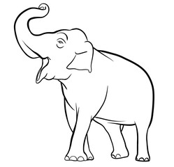 Elephant with raised trunk outline illustration on transparent background