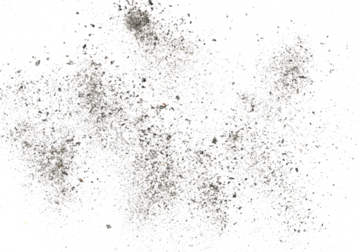 Cigarette ash isolated on white background, texture top view