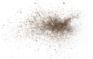 Pile of soil scattered isolated on white background and texture, top view