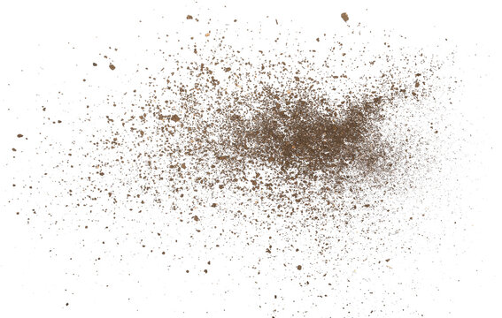 Pile of soil scattered isolated on white background and texture, top view