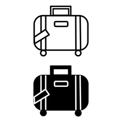 Black and White Icon of Travel Bags. Travel icon. Vector Illustration of a Suitcase with Stickers. Baggage icon