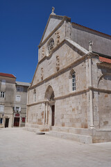 Pag, Croatia - May 19, 2023 - the Church of the Assumption of the Blessed Virgin Mary, ecclesiastical architecture, catholic religion