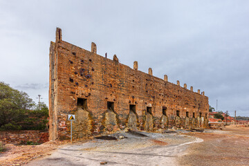 Ruins of a processing unit in the abandoned copper mining plant of Sao Domingos, Alentejo Portugal
