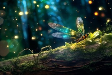Abstract magical firefly background or backdrop. AI generated, human enhanced.
