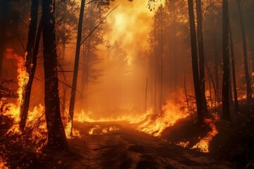 Forest fire in the summer season of the dry period of the year. AI generated, human enhanced
