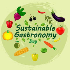 Sustainable gastronomy day vegetables, vector art illustration.