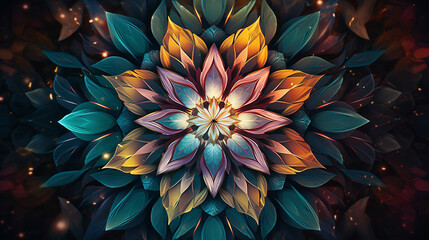 kaleidoscope lotus floral abstract blossom abstract illustration design image Ai generated art - obrazy, fototapety, plakaty