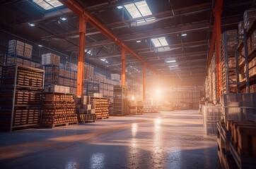 Fototapeta premium High racks in the warehouse of goods.