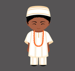 Beninese male cartoon character in traditional ethnic costume. Man in Benin clothes. Isolated flat vector illustration.