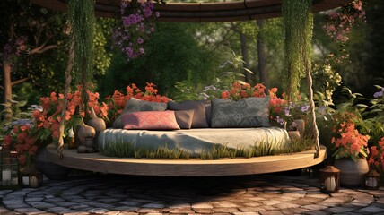 Obraz premium beautiful swing chair with flower blossom, Generative Ai