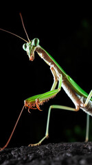 Mantis insect on a black background. Generative AI