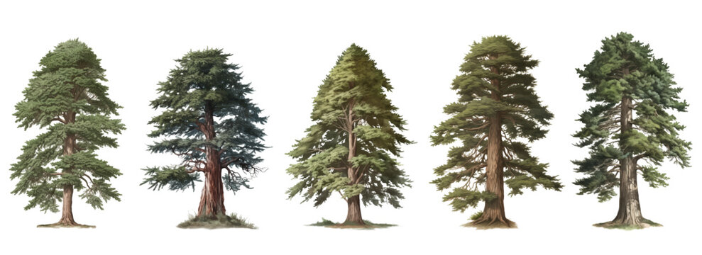 Trees set of Cedar, green trees vector illustration isolated on white background
