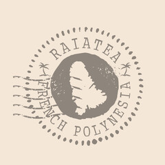 Stamp Postal of Raiatea. Map Silhouette rubber Seal.  Design Retro Travel. Seal  Map island Raiatea grunge  for your design. French Polynesia.  EPS10