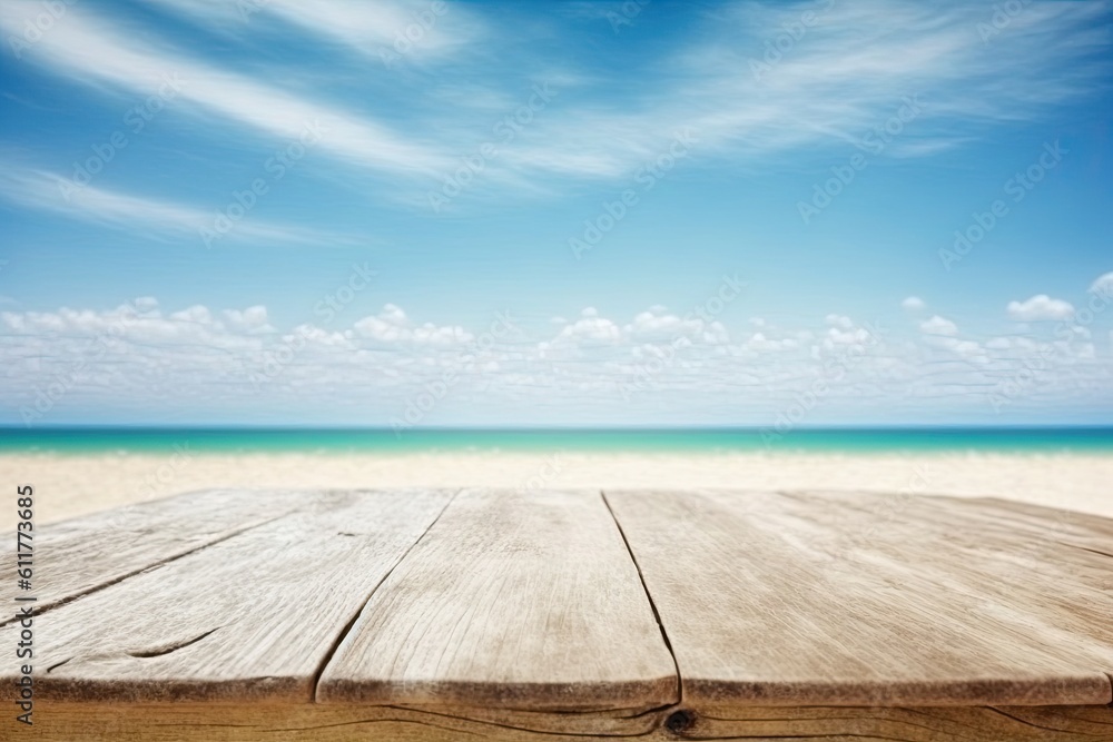 Poster background of an empty wooden table. generative ai
