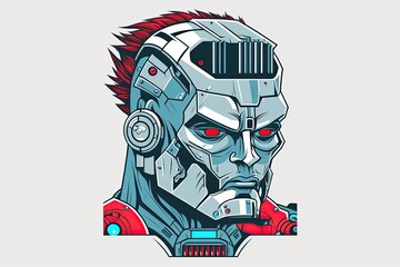 futuristic robot with a red-eyed menacing stare and a sleek mohawk. Generative AI