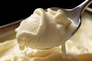 Vanilla ice cream scoop close up. High quality photo Generative AI