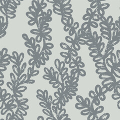 Texture twigs with round leaves, floral pattern, vector seamless pattern. For design, print, fabric, wallpaper, textile, paper, etc.